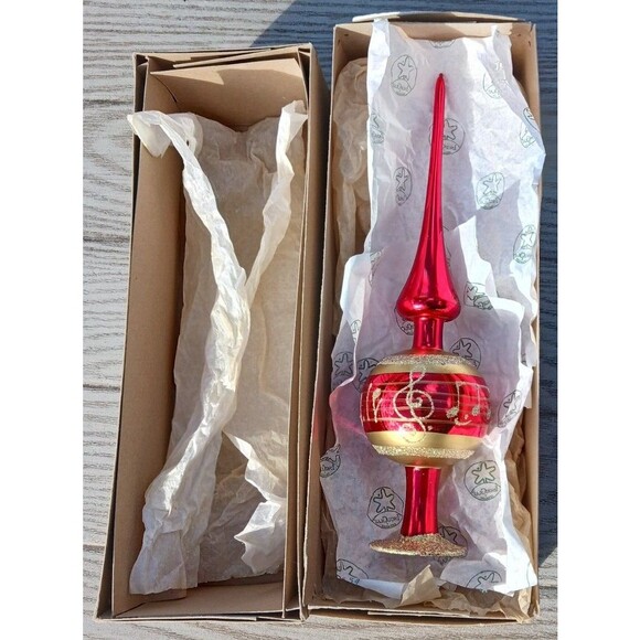 Inge Glas Red & Gold German Blown Glass Melody Finial Christmas Tree Topper +Box - Picture 9 of 11